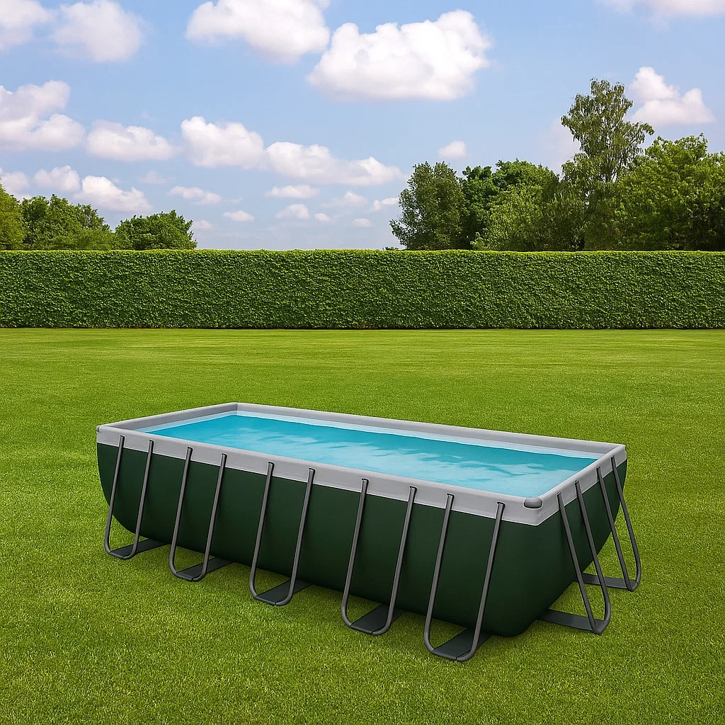 Piscina tubular,rectangular,6000 litros,estructura metálica,material PVC,color verde y gris,fácil instalación,400x200x100 cm - vVj63vlrK7A0