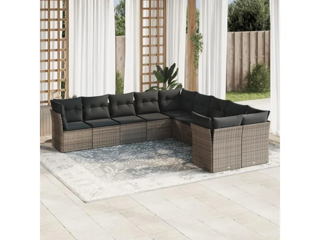 Set de sofás de jardín 10 pzas con cojines ratán sintético gris 18184KZZE
