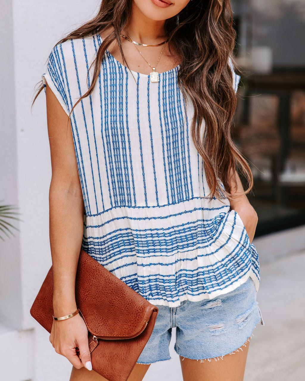 Clove Woven Striped Babydoll Top - Natural Indigo - FINAL SALE - Se7enfashion