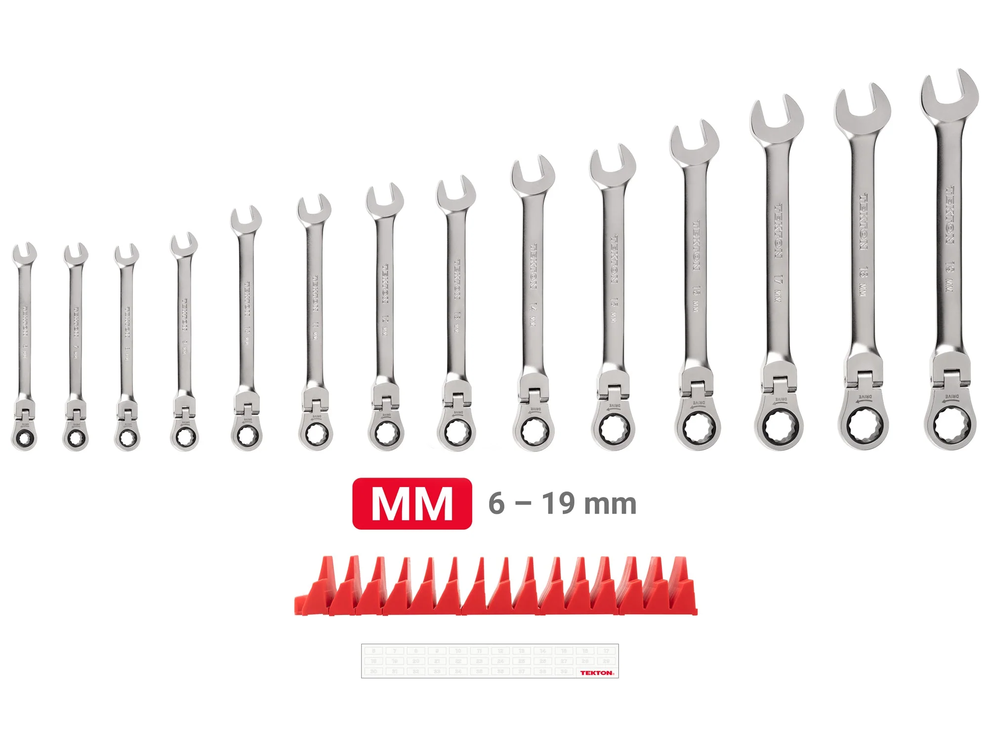 TEKTON Flex Head 12-Point Ratcheting Combination Wrench Set, 14-Piece (6-19 mm) - WRC95302 - Image 2 TEKTON Flex Head 12-Point Ratcheting Combination Wrench Set, 14-Piece (6-19 mm) - WRC95302 - Image 2