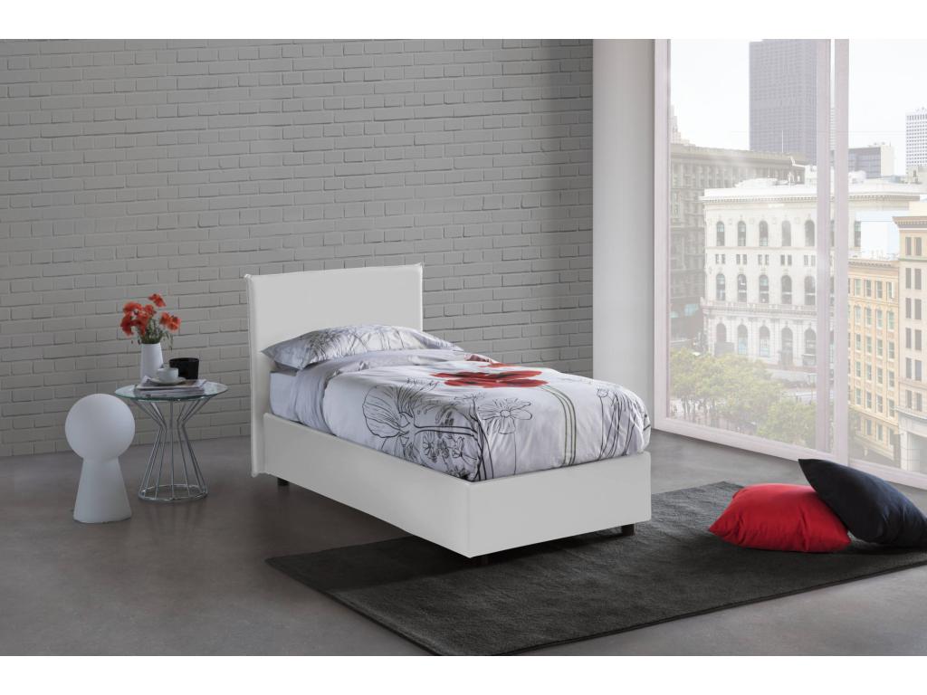Cama individual Dargill, Cama contenedor con tapizado en ecopiel, 100% Made in Italy, Apertura lateral, con colchón Cm 80x190 incluido, Blanco