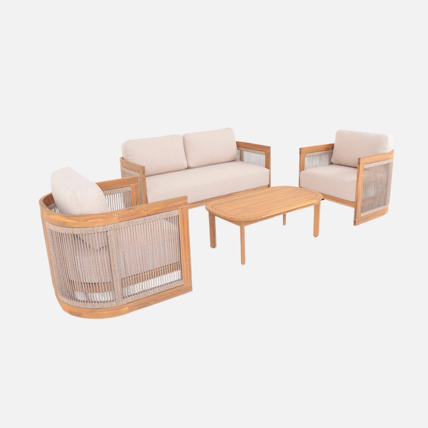 Maui - Conjunto de jardín de madera de acacia y cuerdas, 4 plazas