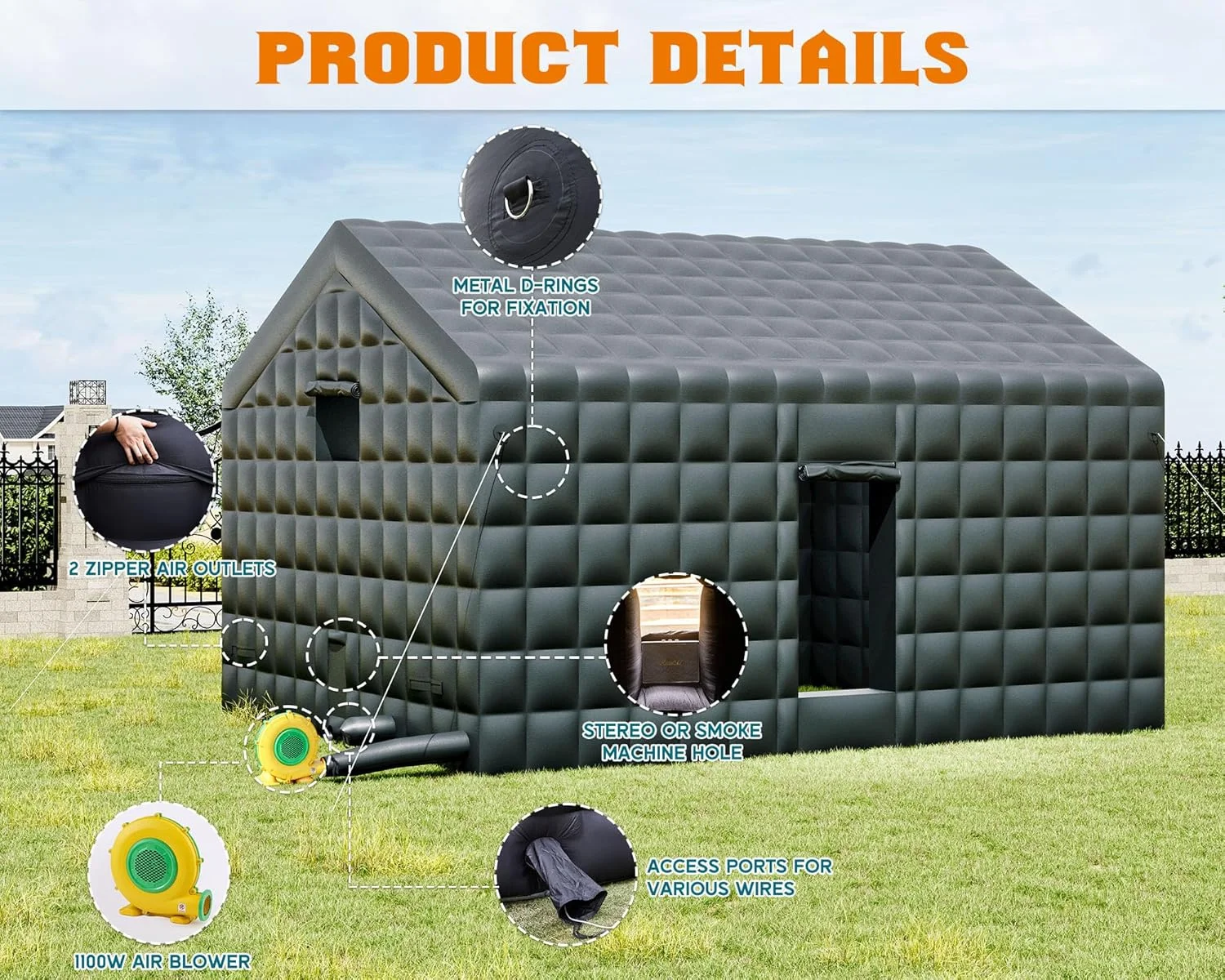 Jocisland 20x16x14 ft Large Black Inflatable Night Club Tent for Adults with 2 Side Doors, Inflatable Nightclub with Logo Area Gazebo Event House - Image 3