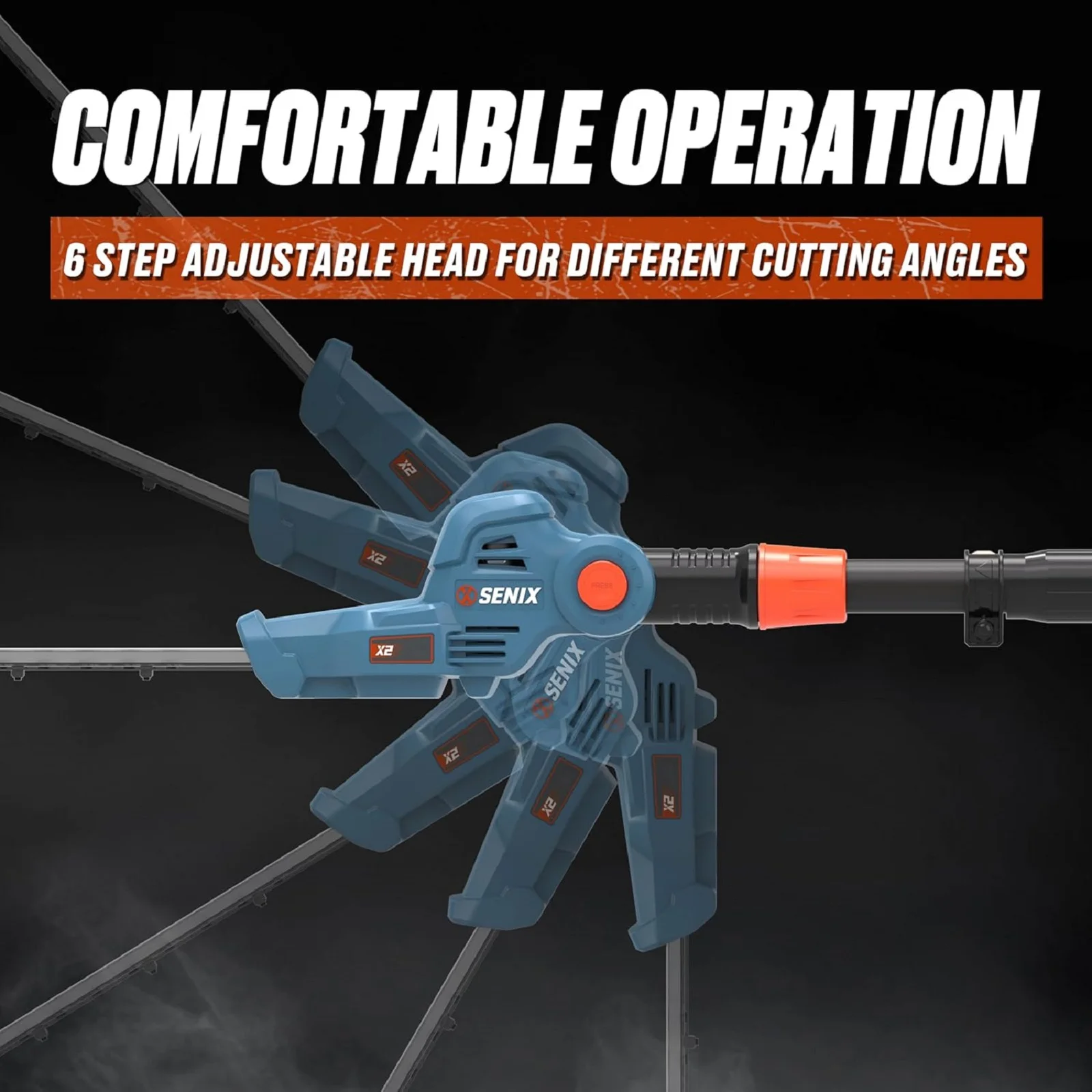SENIX 20 Volt Max* Cordless Pole Hedge Trimmer 18-Inch Cutting / 21-inch Blade Length with Adjustable Head & Telescoping Shaft, Battery & Charger included, HTPX2-M - Image 4