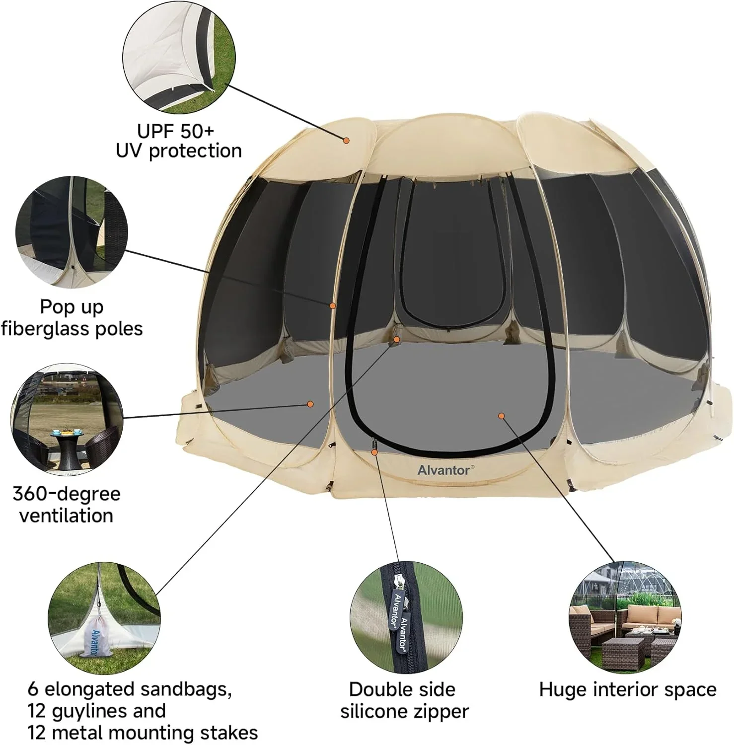 Screen gazebo sleeps 6-10-15 people Igloo-style canopy tent mosquito net on the sides Perfect