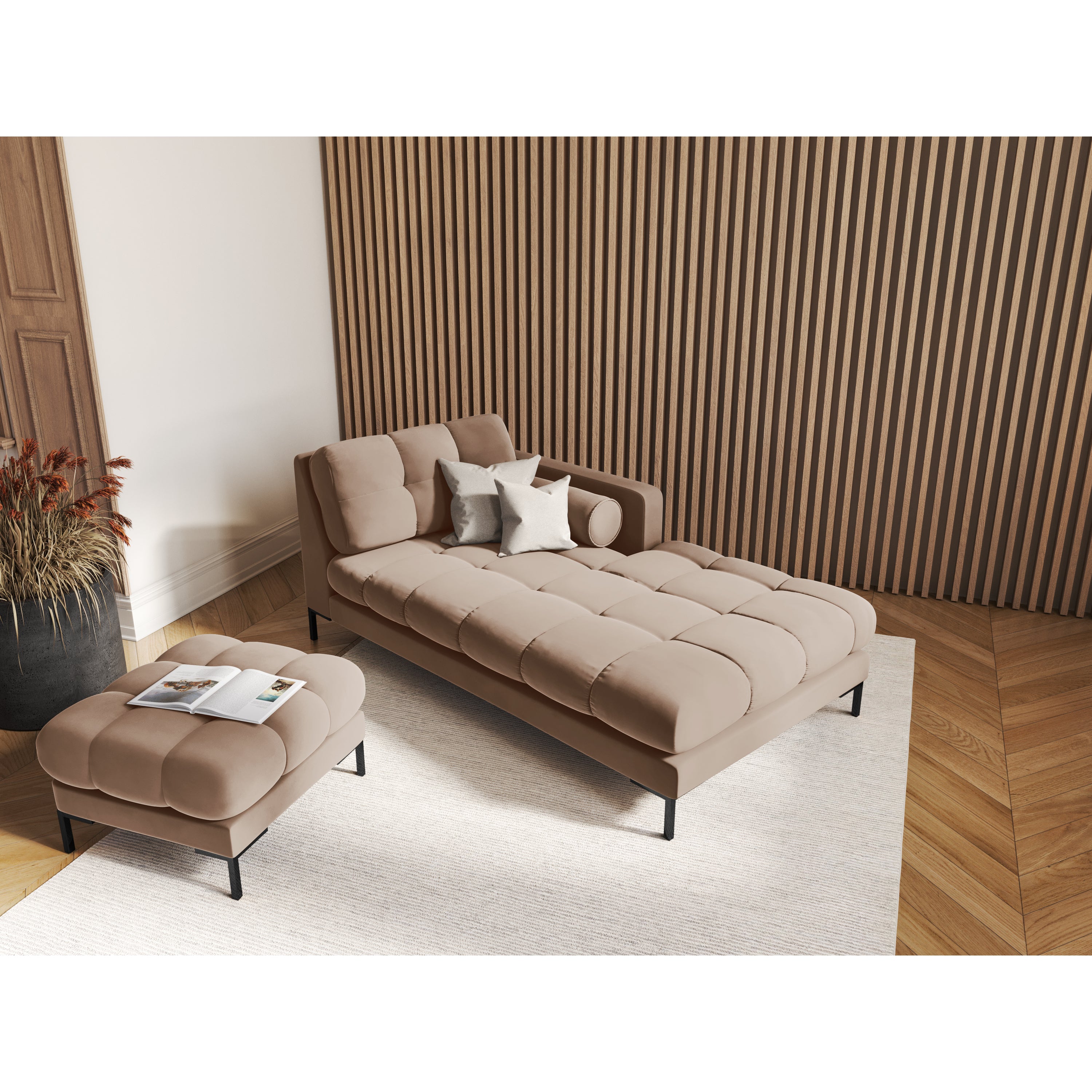 Cosmopolitan Design Bali Chaise Longue Rechts - Taupe / Zwart