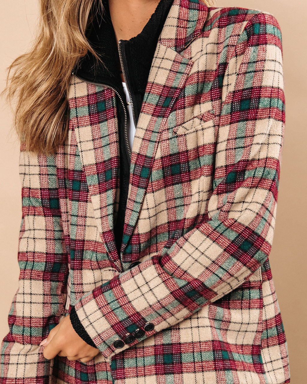 Good Tidings Pocketed Plaid Blazer - Se7enfashion