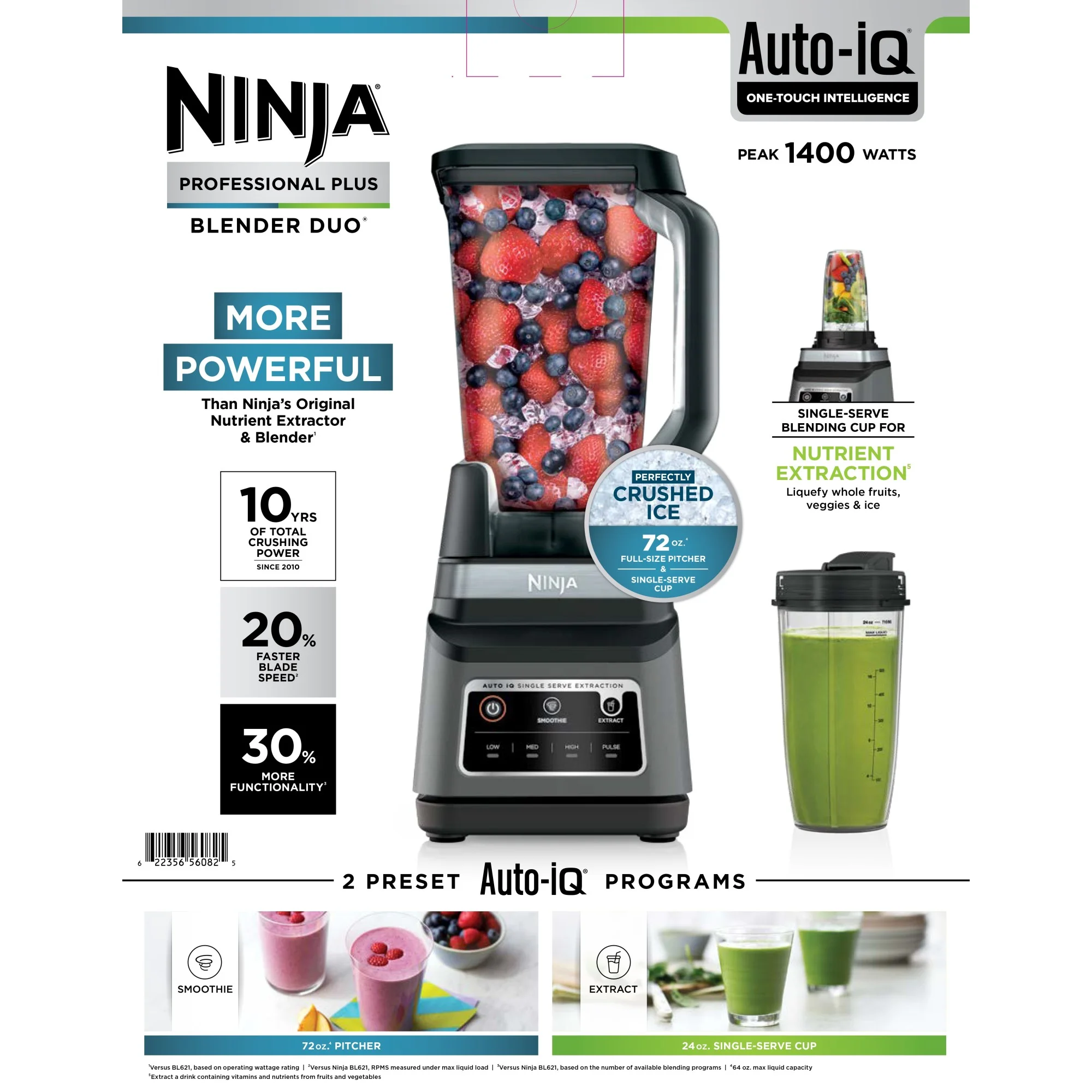 Ninja Professional Plus DUO Blender, 1400 W, 2 Auto-IQ Programs for Smoothies, Nutrient Extraction, 72 oz* Total Crushing Pitcher & (1) 24 oz To-Go Cup, Black, BN750 - Image 12