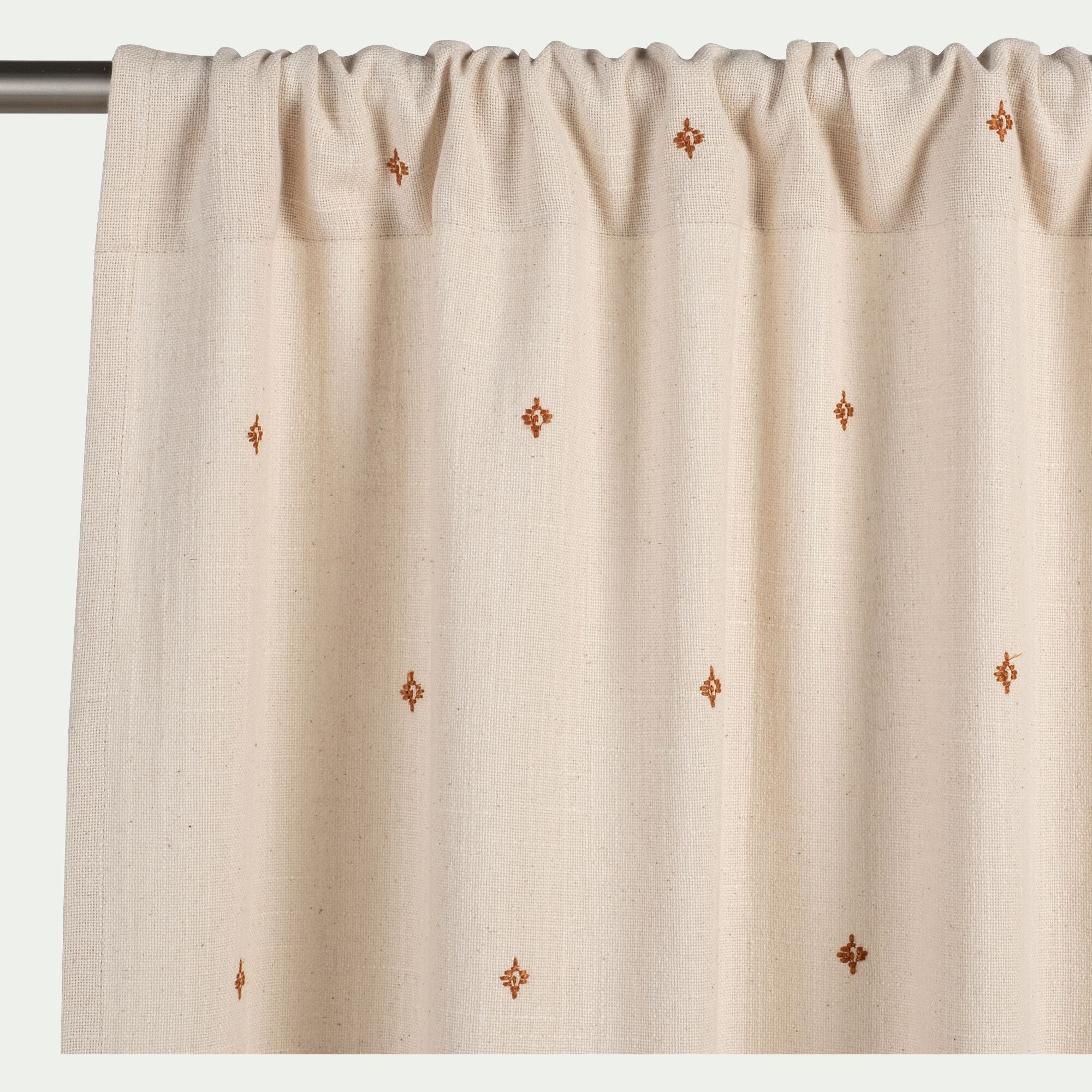 SENNA - Rideau à motif brodé terracotta en coton 140x250cm - beige
