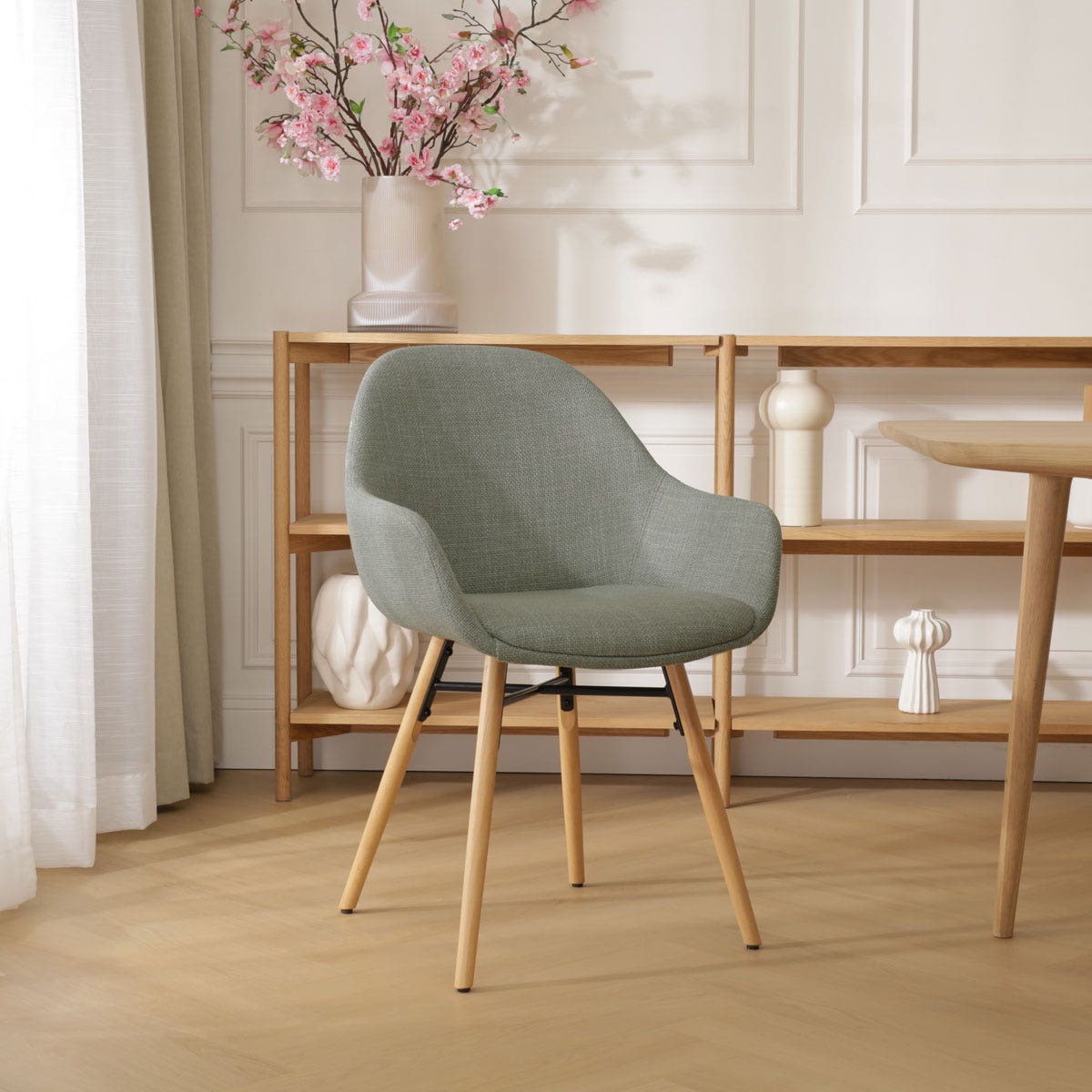 Nolon Nena-Mae Eetkamerstoel Saliegroen - Armleuning - Stof