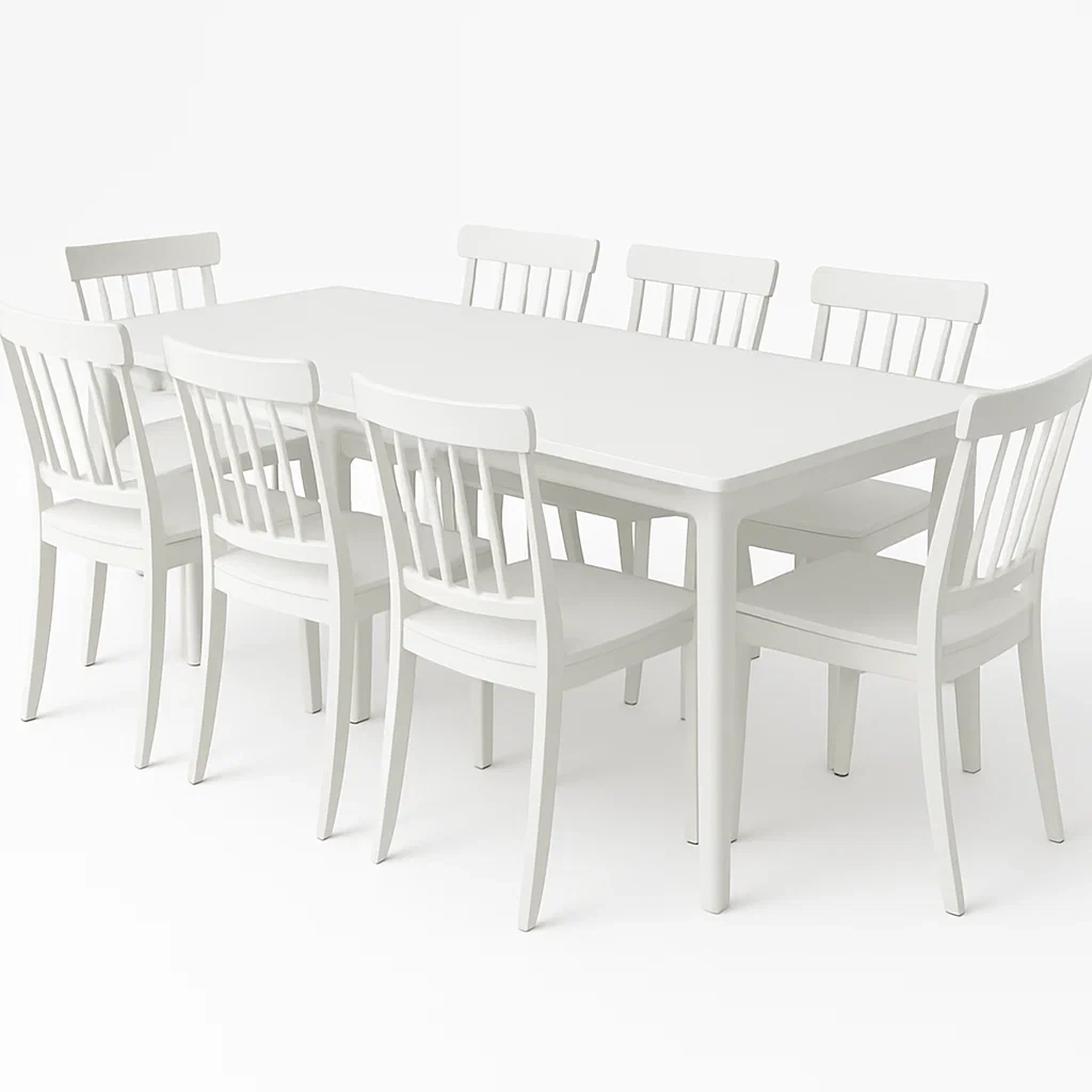 Conjunto de comedor de jardín para 8 personas, mesa rectangular y 8 sillas, resina imitación madera,blanco - kuzupRR193nN