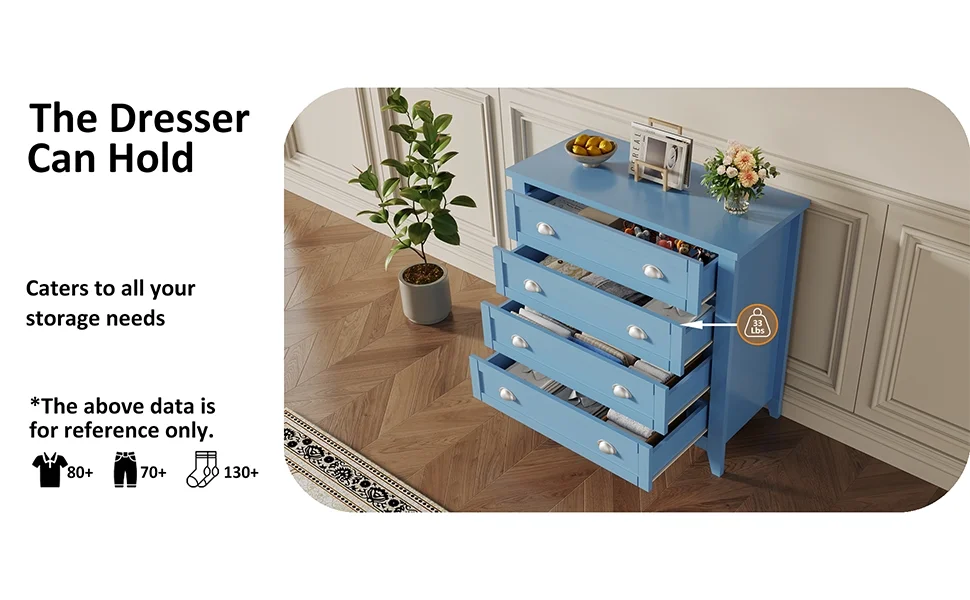 6 Drawer Dresser, Light Blue Elegant Chest of Drawers, Large Cabinet with Storage, Rustic Wood Chest of Drawers for Bedroom, Living Room, Hallway - Image 23