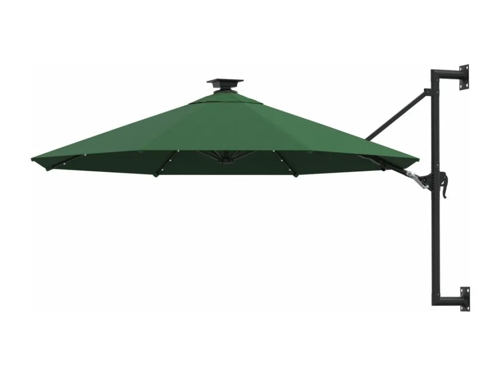 Sombrilla de pared con poste de metal y luz led 300 cm verde. pkv3048808