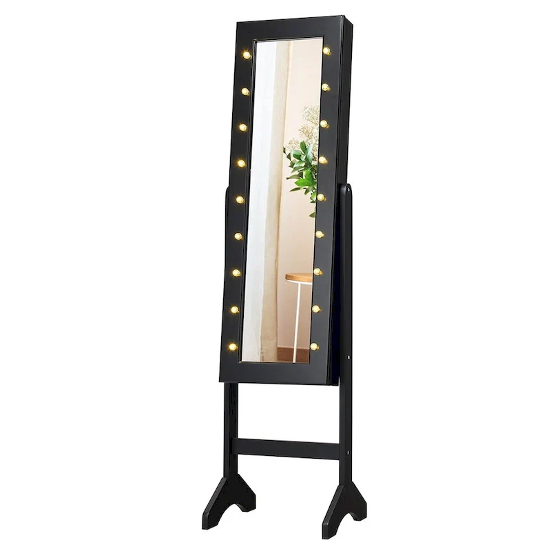 Costway Black Mirrored Jewelry Cabinet Organizer with 18 LED Lights