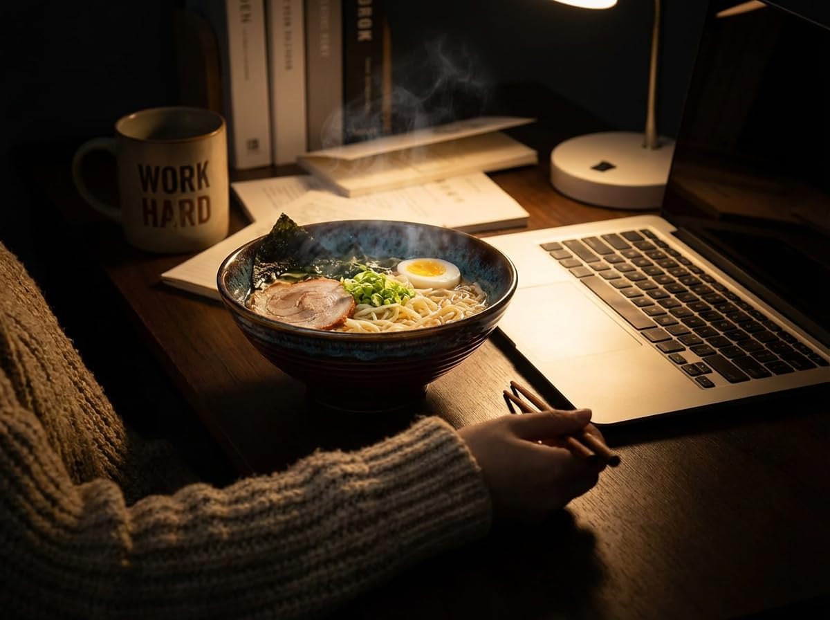 JJOO Ramen Bowl, 8 inch Large Ceramic Ramen Pho Noodle Bowls Set with Chopsticks and Spoons, Japanese Style, Set of 2