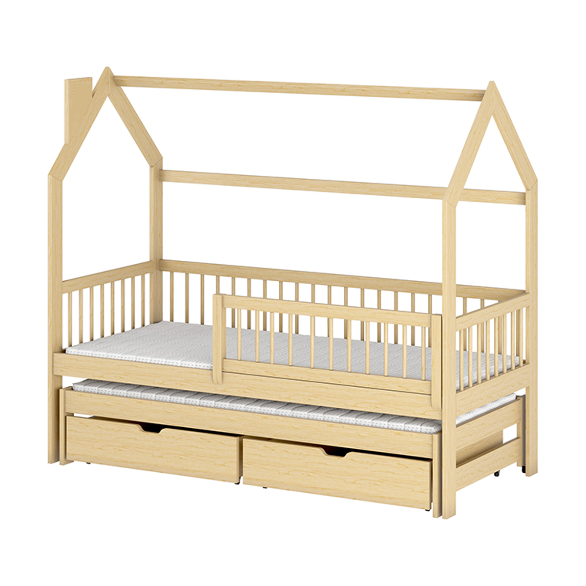 Cama tipo cabaña con somier, litera y cajones, 90 x 200 cm, color beige yj8373f0