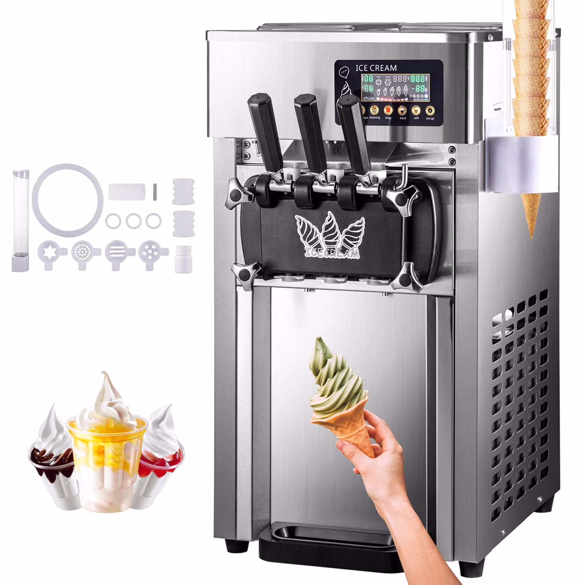 SIHAO 1200W Commercial Ice Cream Machine Countertop 18 L/H Soft Serve Ice Cream Maker with LED Display(1200W)