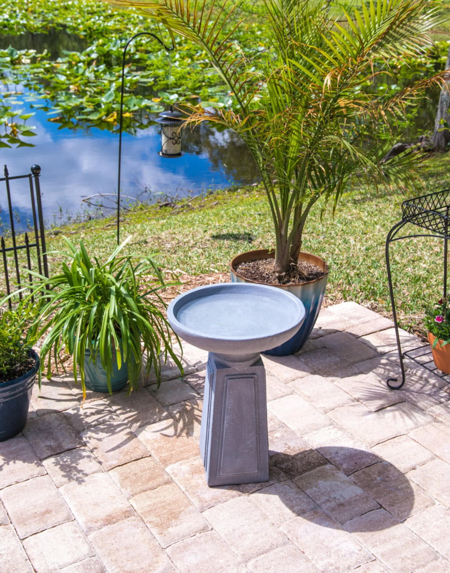 Pedestal Outdoor Bird Bath with Gray Finish - Image 2