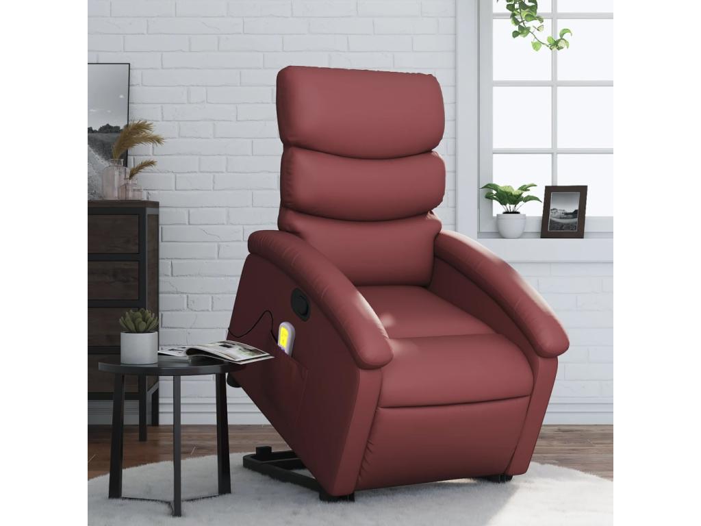 Sillón reclinable de masaje de pie cuero artificial rojo tinto