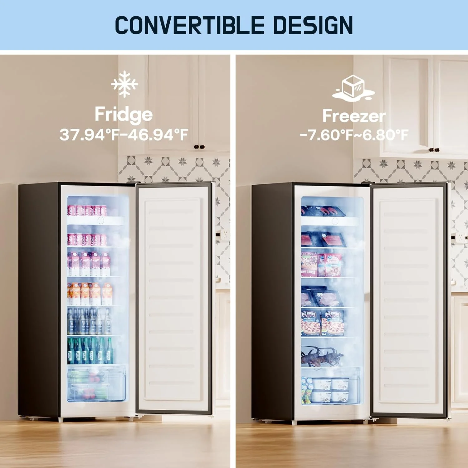 Upstreman 7.0 Cu.Ft Upright Freezer Convertible Fridge/Freezer, Garage Ready Deep Freezer with Reversible Door, UP70 White - Image 13