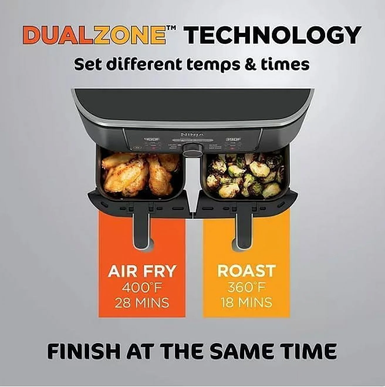 Ninja Foodi 8 qt 2-Basket Air Fryer, Black - DualZone Technology, Smart Finish - Image 4