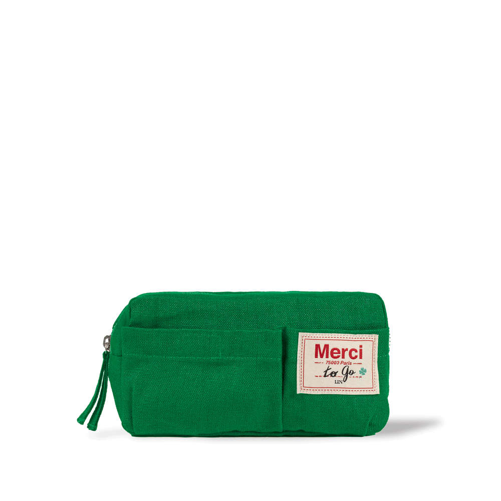 Merci - Trousse en lin lavé - Vert Potager