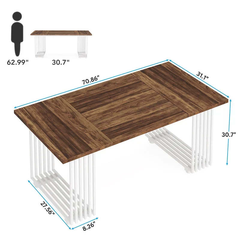 Modern Dining Table with Rectangular Top and Metal Base for 6 to 8 Seating
