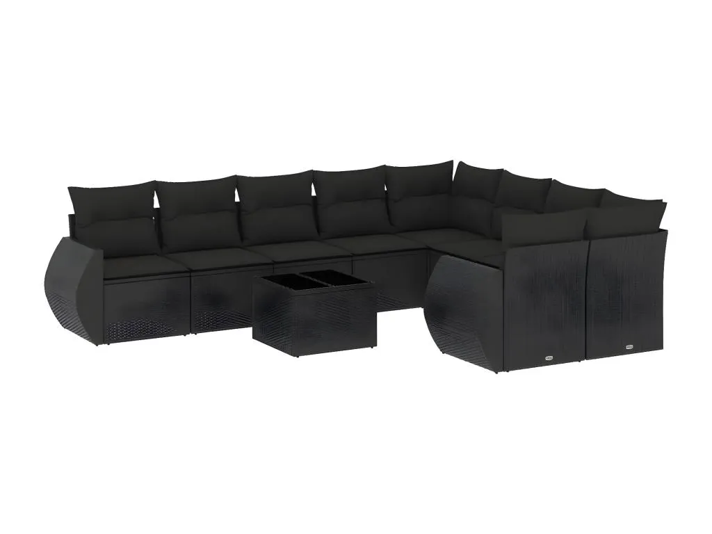 Set de sofás de jardín 10 pzas cojines ratán sintético negro
