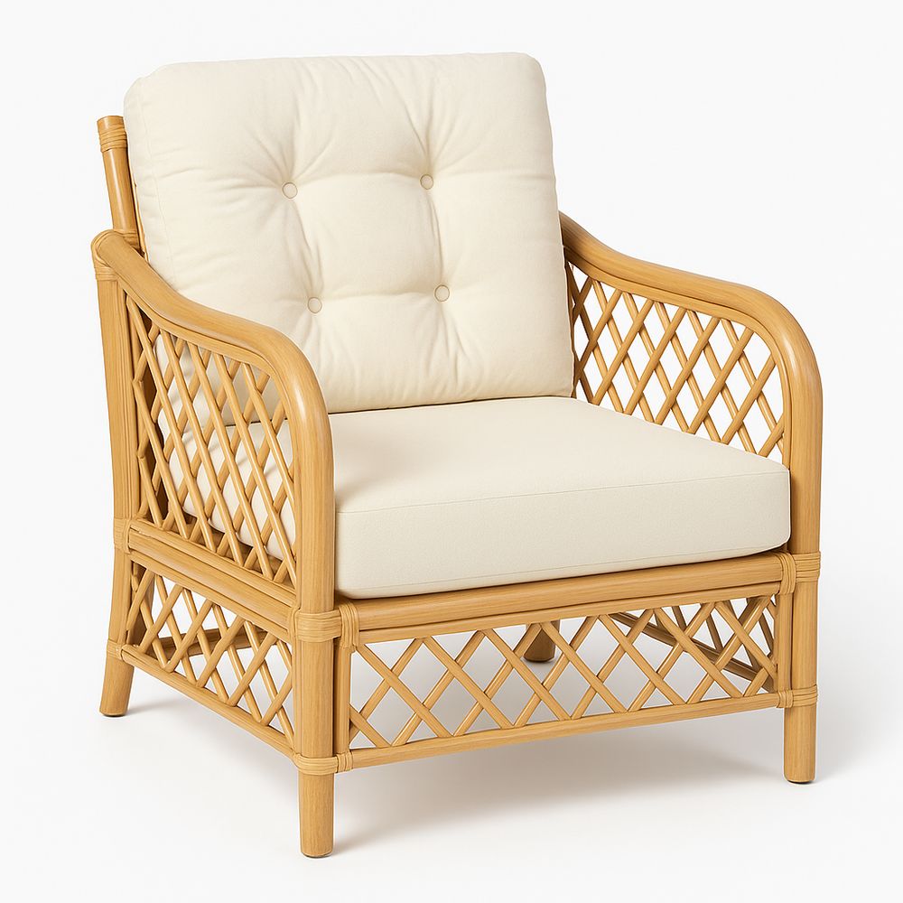Butaca de mimbre estilo moderno con cojines de color crema,sofá de jardín,cómodo y elegante