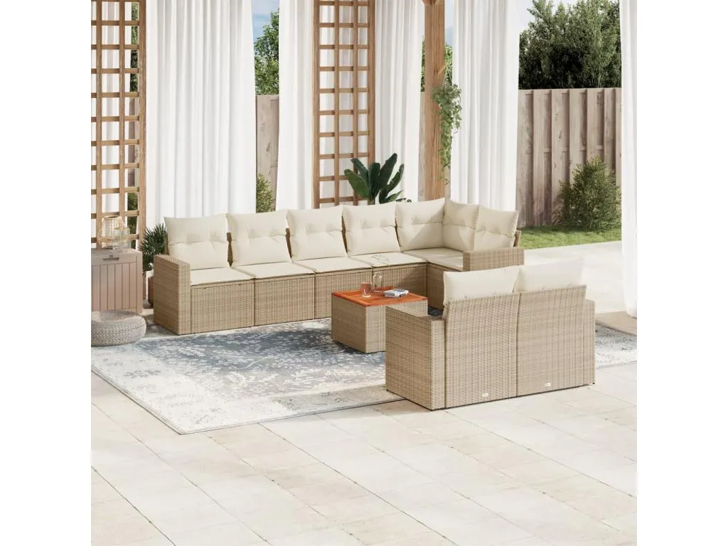 Set de sofás de jardín 9 piezas con cojines ratán sintético beige cxvk66089