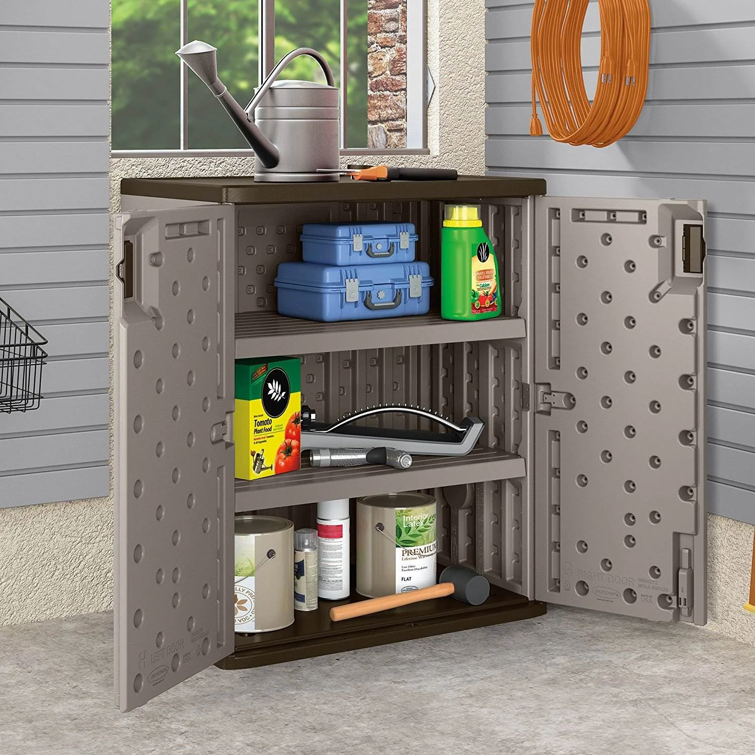 Suncast 2-Shelf Resin Base Cabinet, Platinum Metallic - Image 17