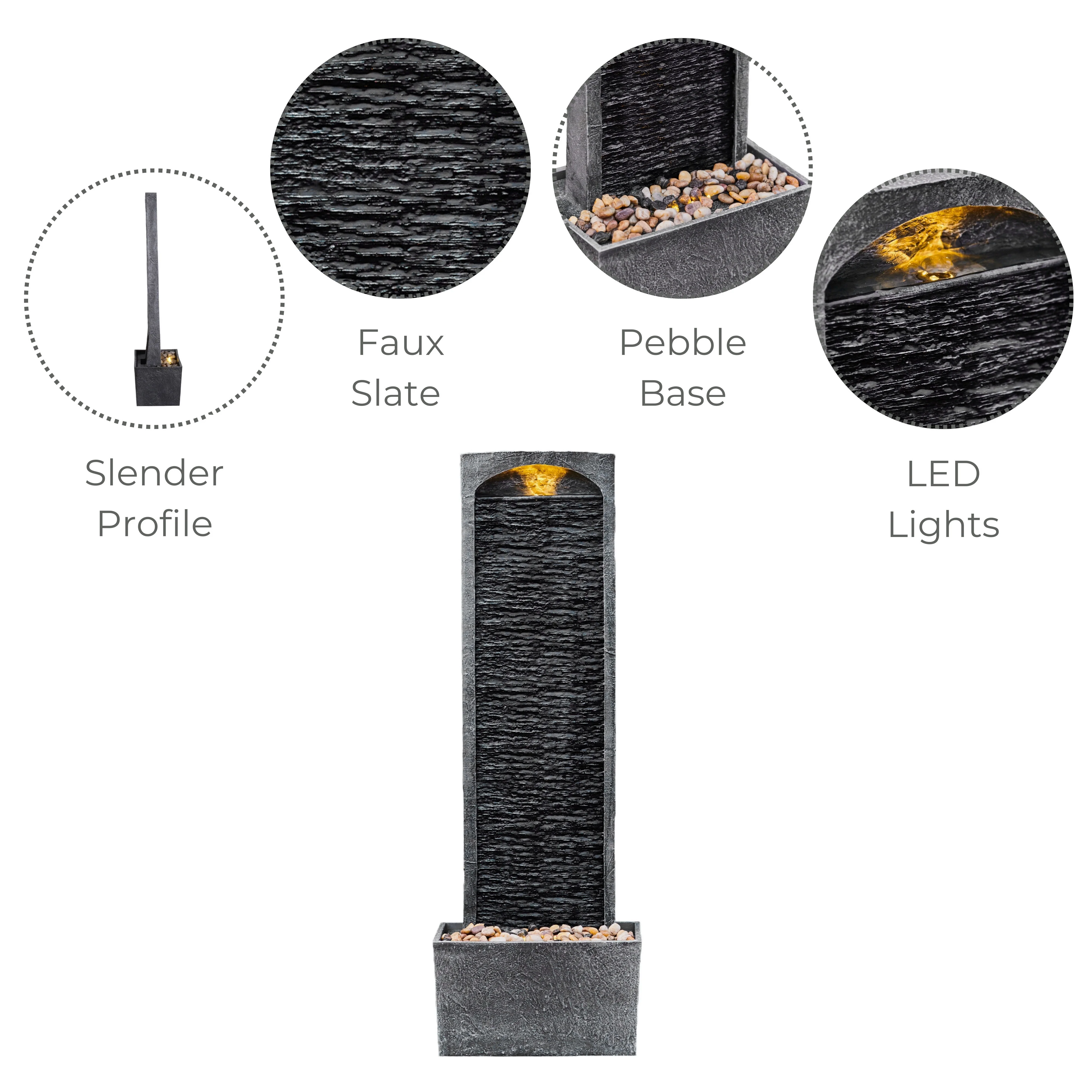 Teamson Home 38.5" Faux Slate Contemporary Outdoor LED Waterfall Fountain with Pebble Base, Red Rock - Image 15