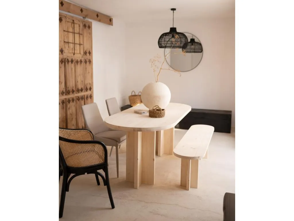 Banco ovalado de abeto natural 140x45cm para interiores Nidovia vmb547847