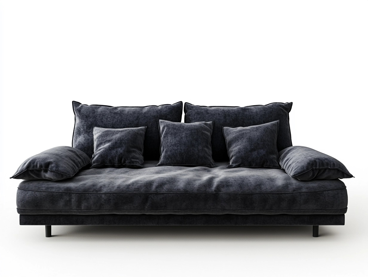 Sofá moderno de terciopelo negro para sala de estar diseño ancho con cojines 220x100cm comodidad y elegancia ZU1374176