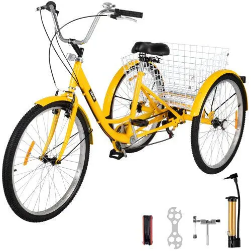 26-Inch 7-Speed Adult Tricycle With Front Basket And Shopping Rack 26-Inch 7-Speed Adult Tricycle With Front Basket And Shopping Rack