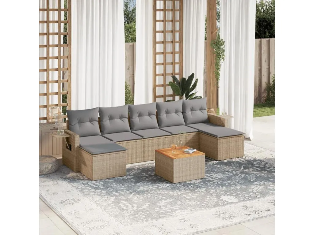Juego de sofás jardín con cojines beige mezcla 8 piezas ratán PE