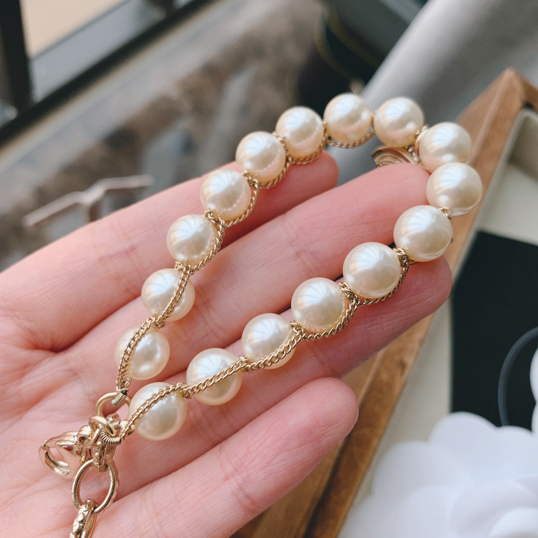 Chanel Light Gold Chain Wrap Pearl Bracelet with CC Charm - Original Replica Club