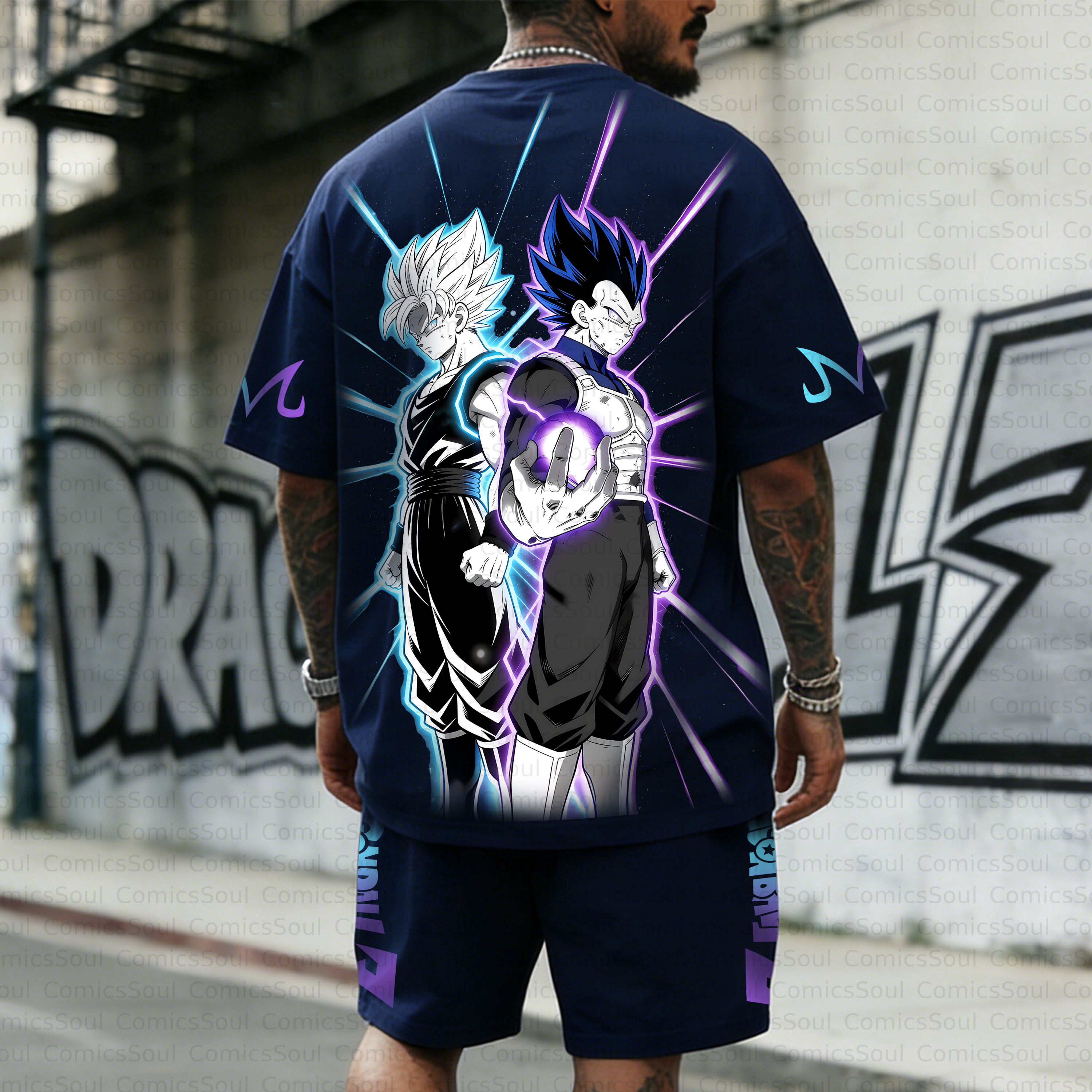 Unisex Anime Inspired Vintage T-shirt& Shorts 2 Pieces Set