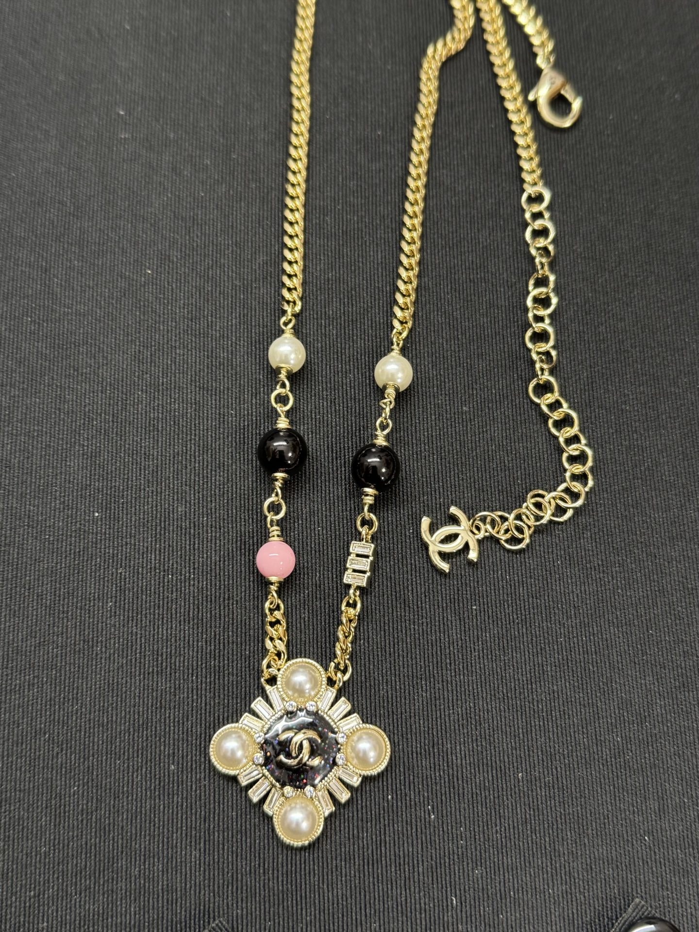 Chanel Pearl Paved Rhombic Pendant Necklace - Original Replica Club