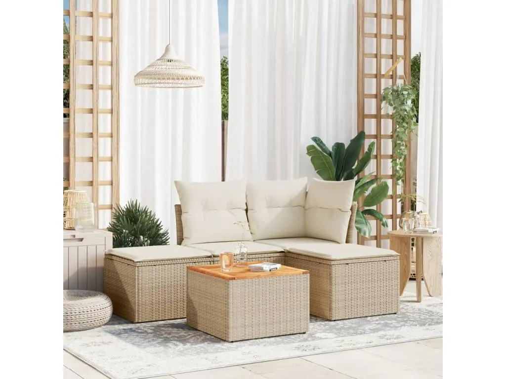 Juego de sofás jardín con cojines 5 pzas ratán sintético beige hbdx92756