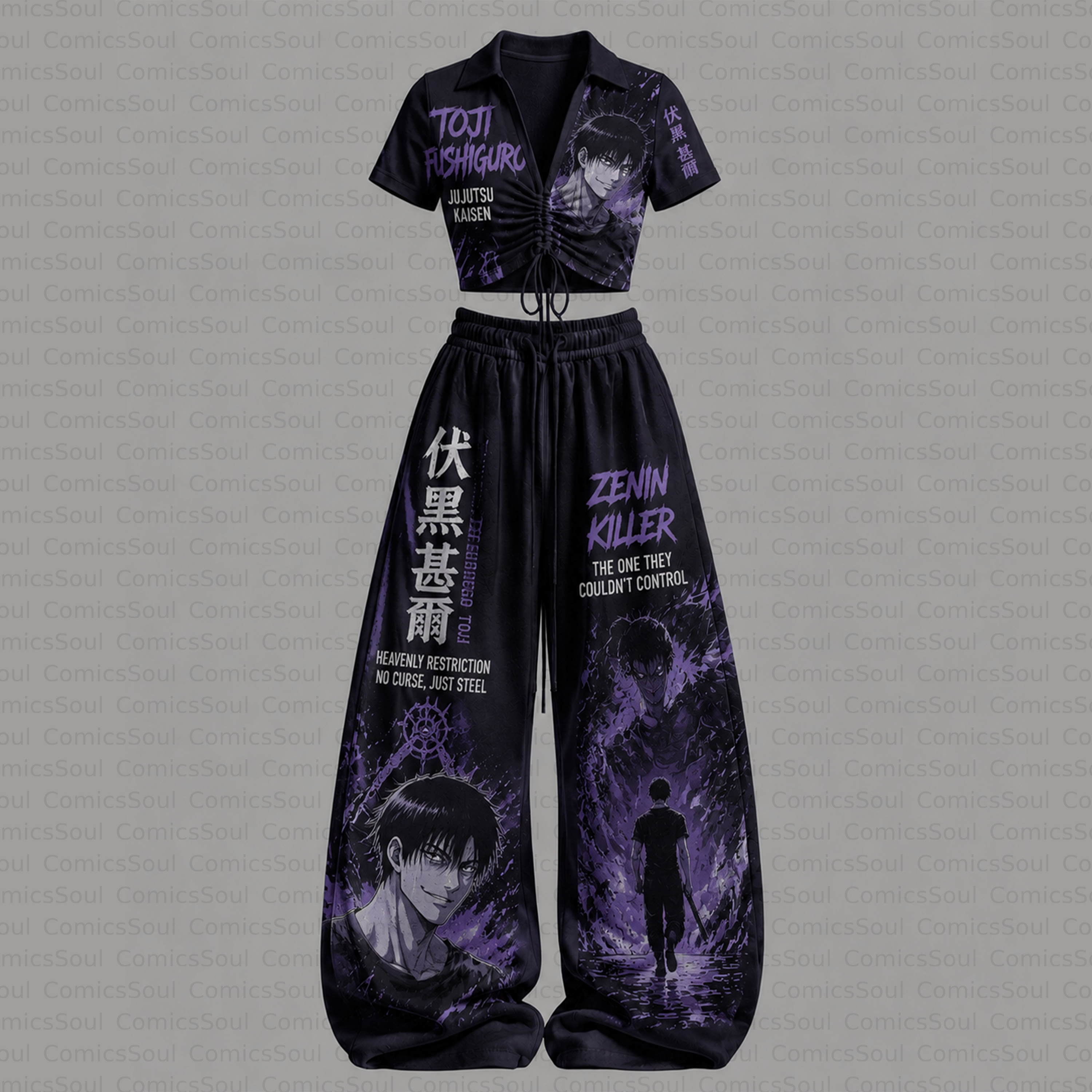 Jujutsu Kaisen Drawstring Short Sleeve Top & Long Pants Two-Piece Set TeeThreads Sustain the Scene with Custom Apparel