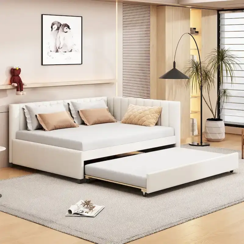 Merax Upholstered Full-Size Daybed with Trundle Feature