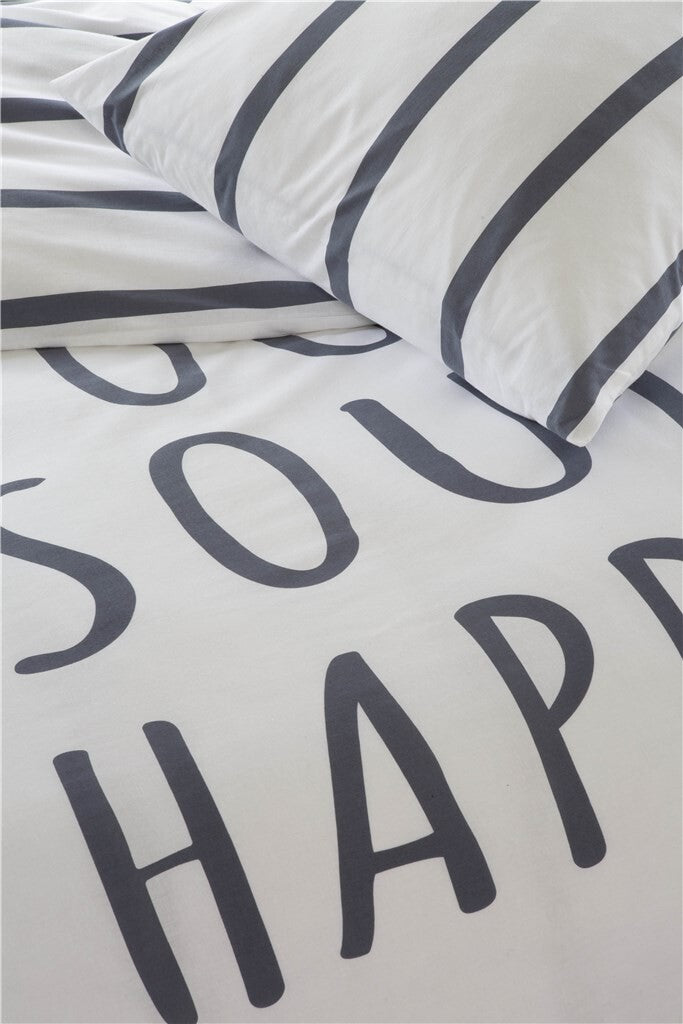 Walra - Dekbedovertrek Happy Wake Up - 140x220 - Wit   Blauw