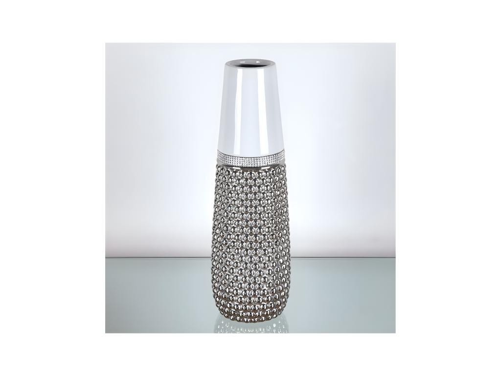 Jarron 40cm redondo blanco plateado puntitos rosalie