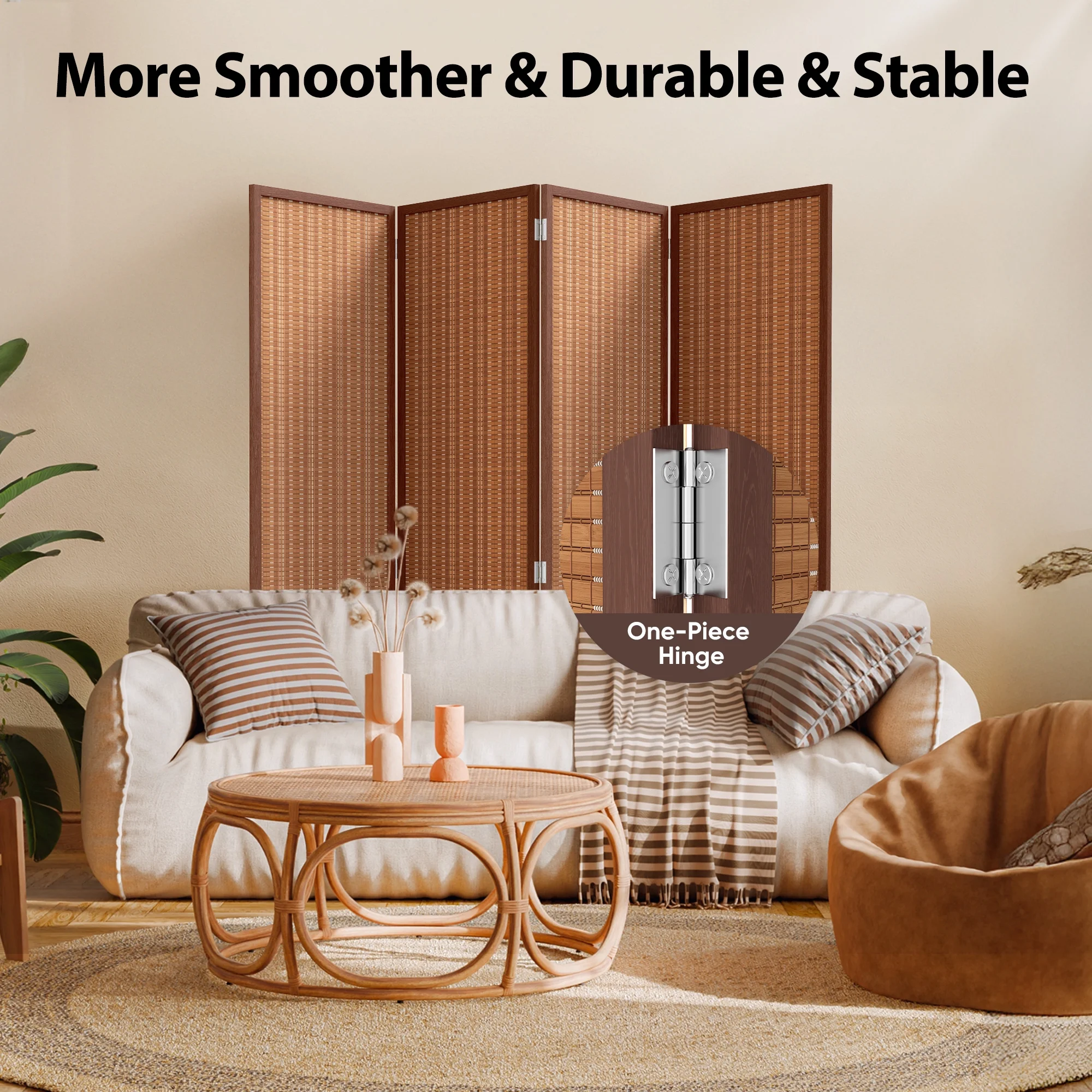 JOSTYLE 4-Panel Room Divider 6ft Tall Extra Wide Folding Privacy Screen with Diamond Double-Weave Divider for Room Separation Freestanding Red Brown - Image 8