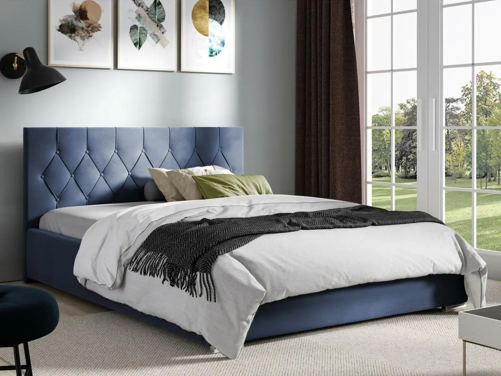 Cama Cosinor 160, doble, azul, 160x200, tapiz, somieres, 178x222x92cm xca1701813