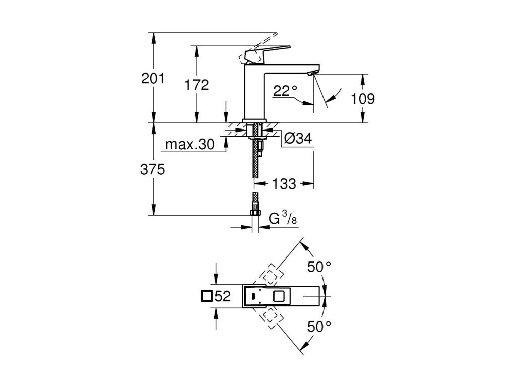 Hogarlujo Eurocube mezclador de lavabo cuerpo liso Talla S