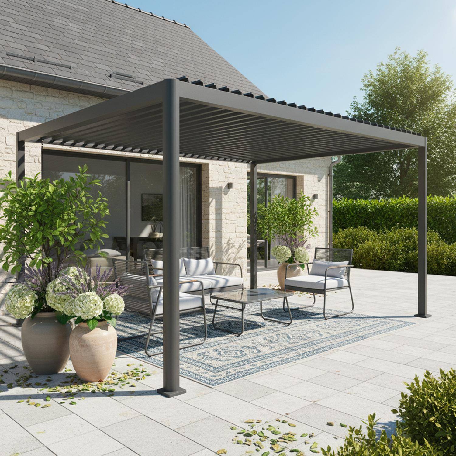 Imperial 3x4m - Pérgola bioclimática 3x4m de aluminio y acero con lamas orientables y pies redondeados