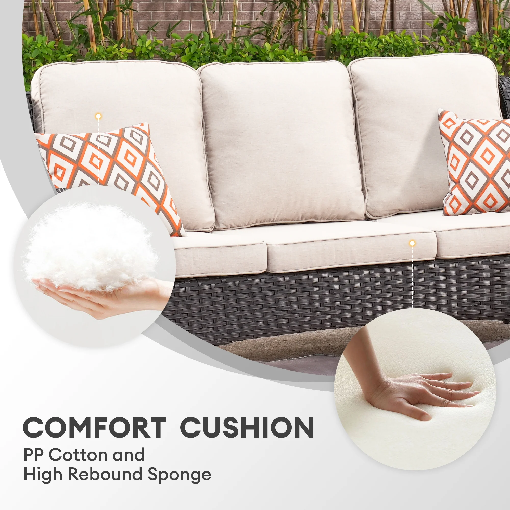 Vcatnet 8 Pieces Outdoor Patio Furniture Sectional Sofa All-weather Conversation Set with Swivel Rocking Chairs and Fire Pit Table for Garden,Poolside,Gray - Image 14