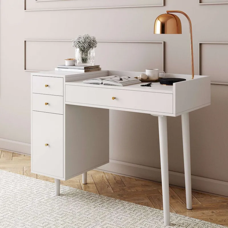 Nathan James Daisy Modern Farmhouse Desk with Storage and Brass Accents